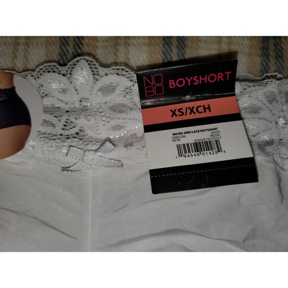 NOBO WOMEN WHITE MICRO AND LACE BOYSHORT UNDERWEAR PANTIES SIZE XS NWT - Picture 3 of 3